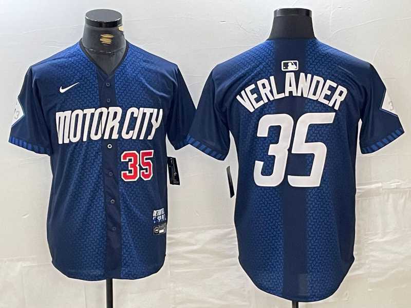 Men%27s Detroit Tigers #35 Justin Verlander Number Navy 2024 City Connect Cool Base Limited Stitched Jersey